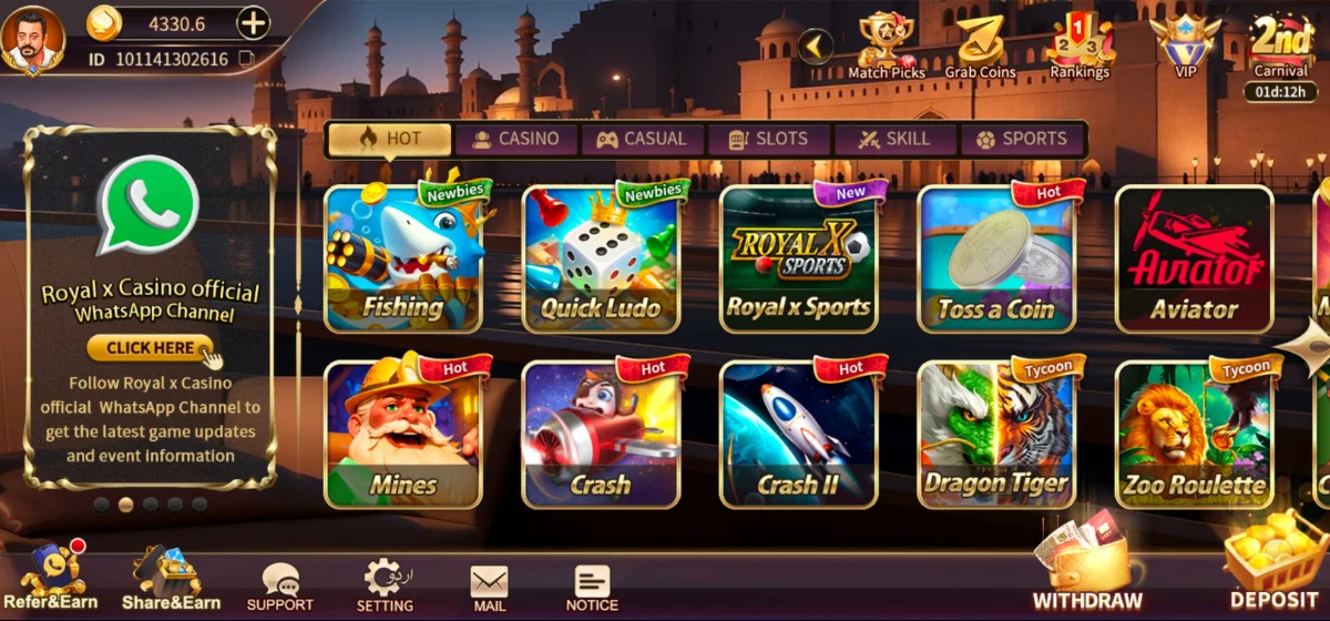 Royal X Casino app ready for login and sign up on Android